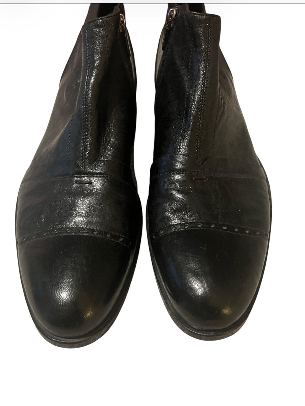 Men's Redwood Formal Italian Black Leather Ankle Boots with Side Zipper Sz 43